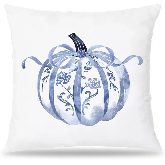 New!Chinoiserie Blue Pumpkin Coquete Bow Covers,Bow Blue White Decorative Pillow - Picture 4 of 7